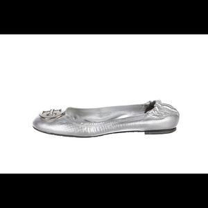 Tory Burch Silver Metallic Leather Reva Flats